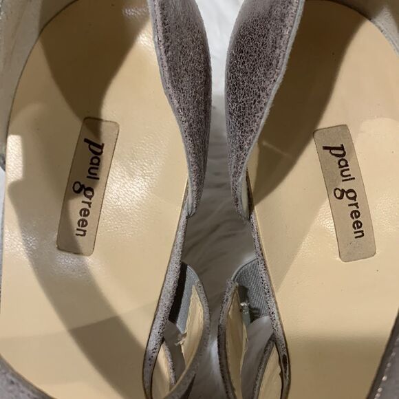PAUL Green metallic champagne leather strap heels shoes hook & loop closure - Picture 7 of 15